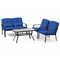4-Piece Outdoor Patio Metal Furniture Set Loveseat Single Chair & Tempered Glass Coffee Table with Cushions